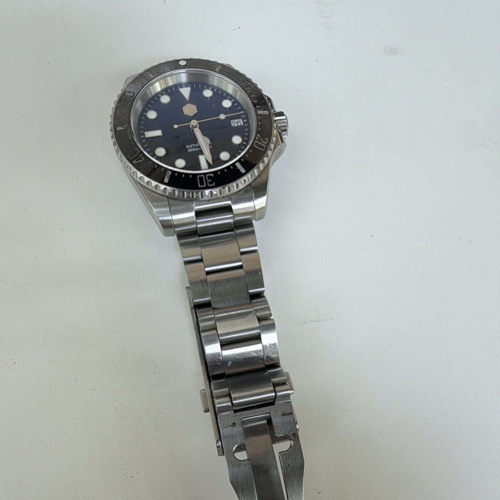 San Martin Automatic Diver 300m Blue Dial Black Bezel SS Bracelet Date