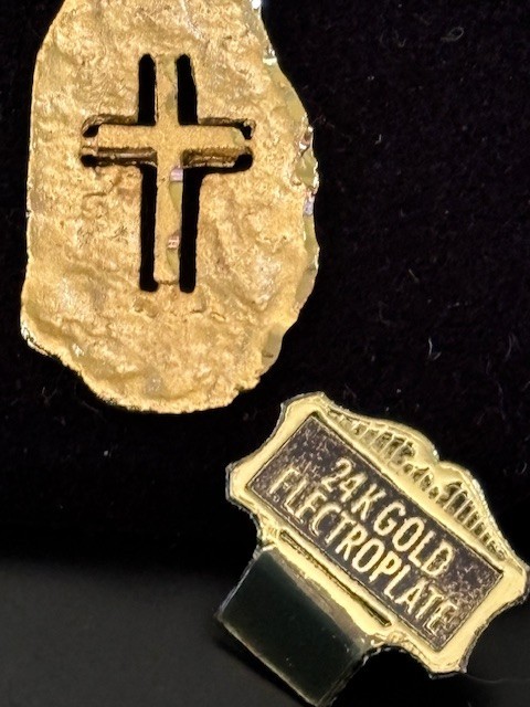 Diamond Cut Nugget Cutout Cross Pendant 24k Gold Plate Chain Necklace Free Ship