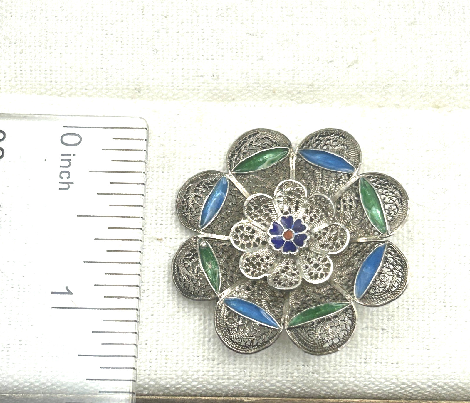 Antique 835 Silver Rocaille Flower Filigree Brooch.