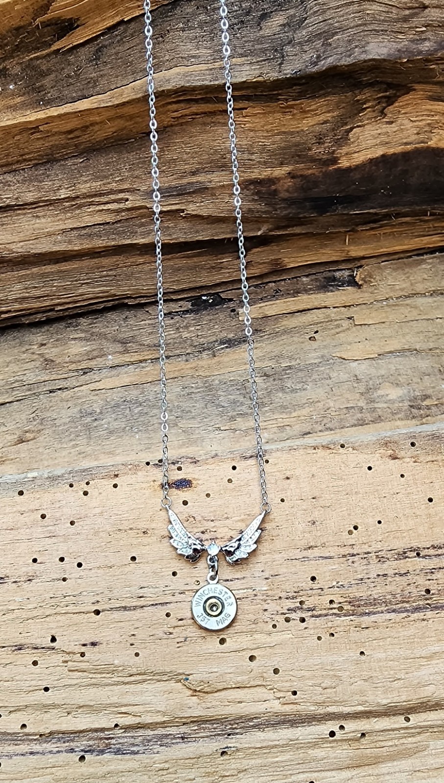 Sterling Wing Necklace with Bullet Charm. Optional Crystal.