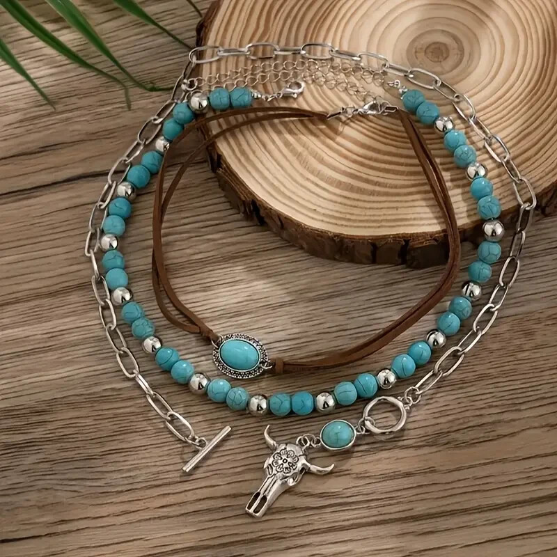 Elegant 925 Sterling Silver Vintage Tibetan Tibet Turquoise Pendant Necklace 3pc