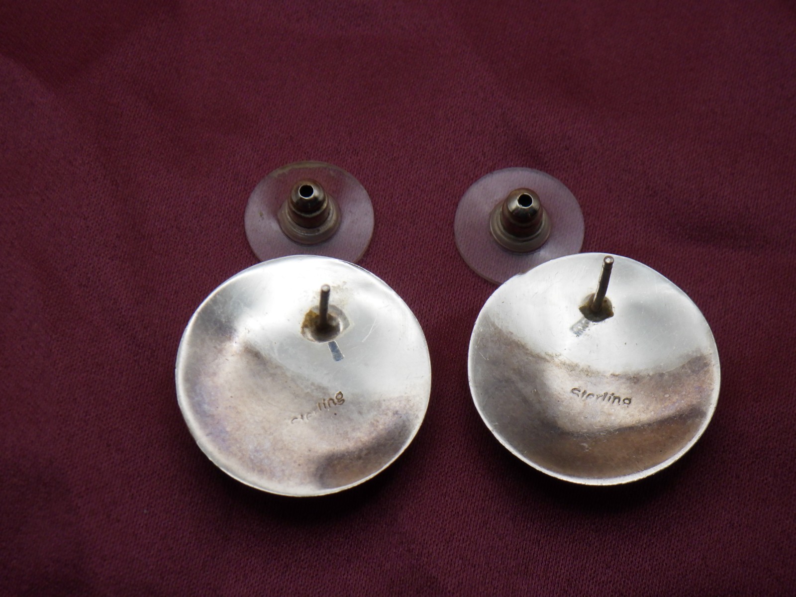 Vintage Sterling Silver Black Stone Earrings 9g High Polish Opaque Retro Smooth