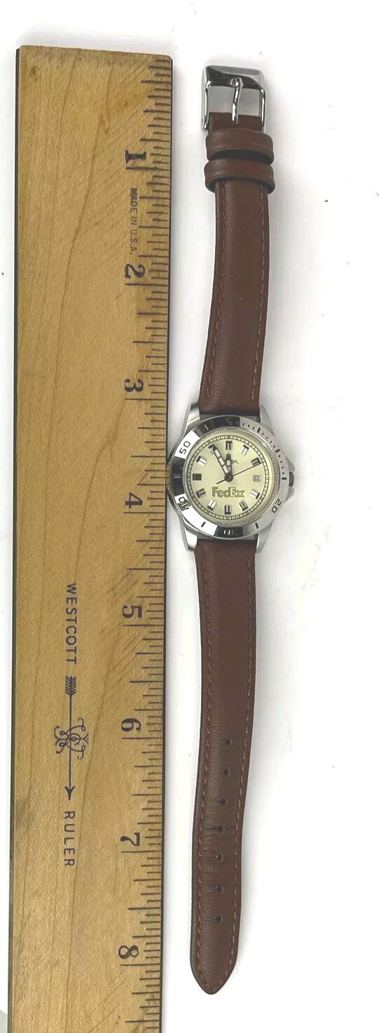 Montreux Women’s Watch FED EX LOGO Silver Tone Case Brown Leather New Battery