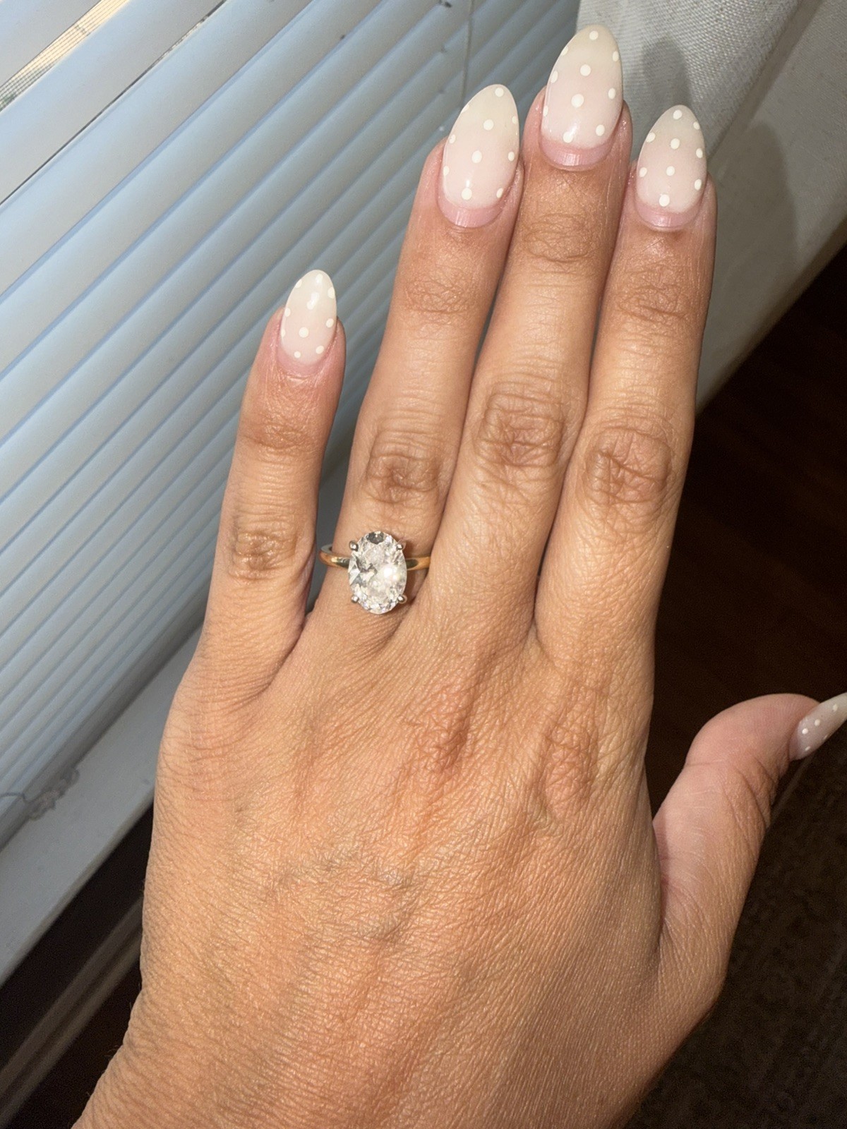 14 karat gold solitaire oval lab grown diamond ring 3.08 carats size 6