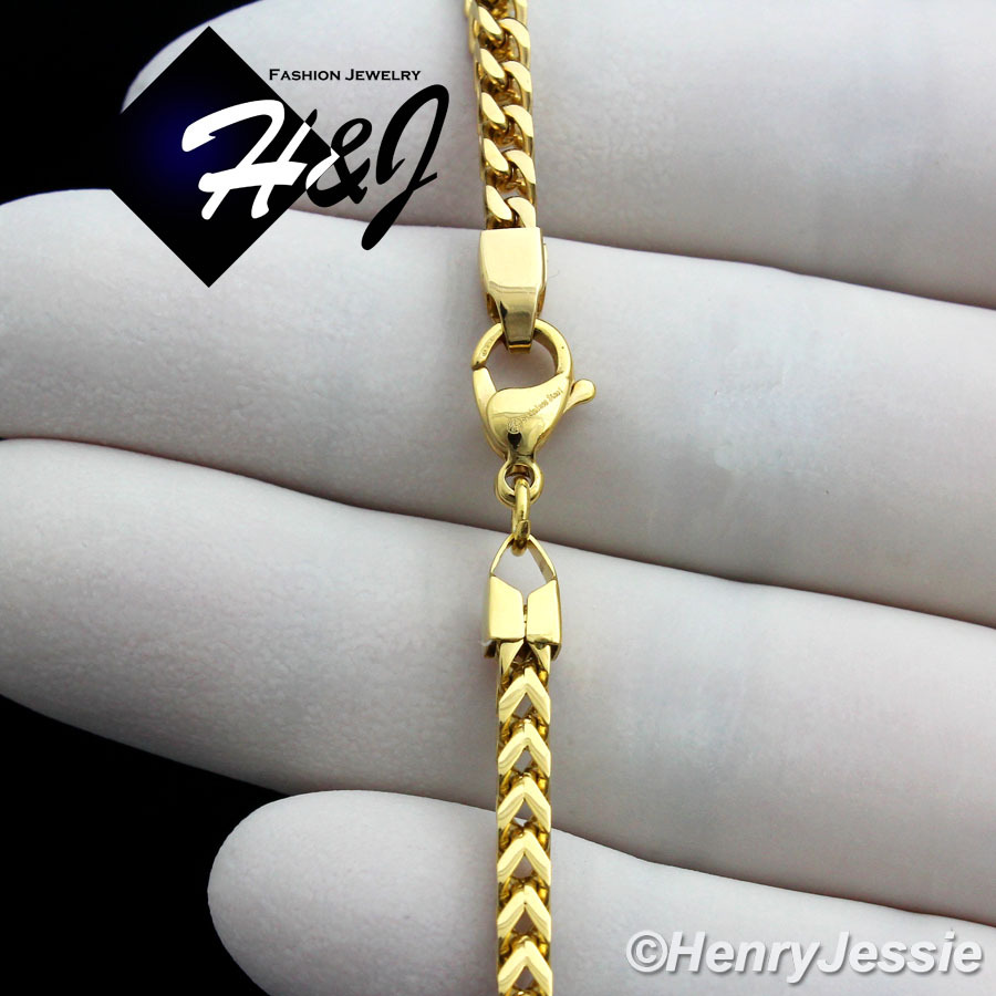 30″Stainless Steel 3mm Gold Plated Franco Box Necklace Plain Cross Pendant*G29