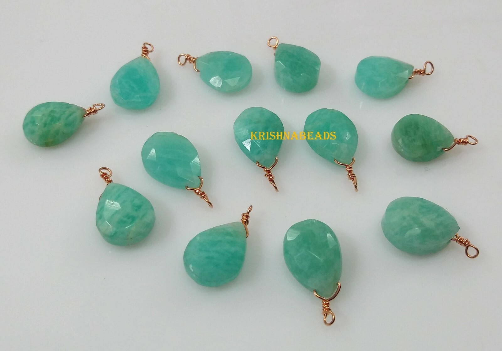 Natural Amazonite Pear 7×10-7x11mm Beads Rose Gold Plated Wire Wrapped 25Pecs