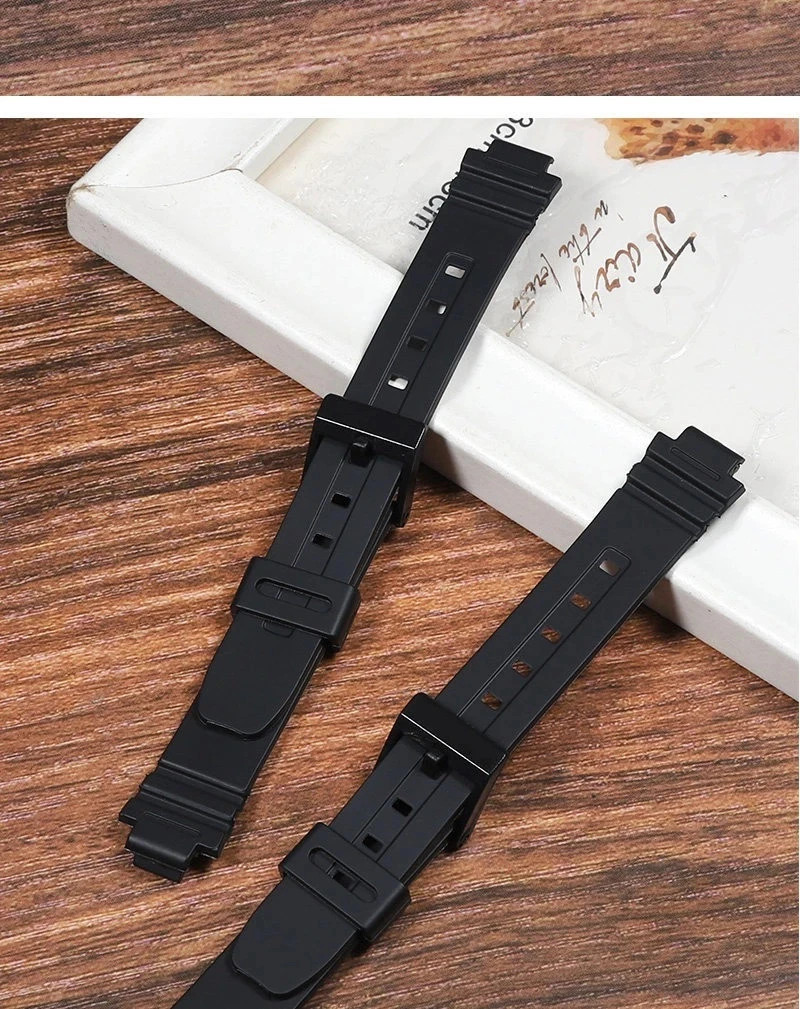 Rubber Resin Watch Strap for Ca.sio LA20WH-1B 14x10mm Black Convex Slim Band New