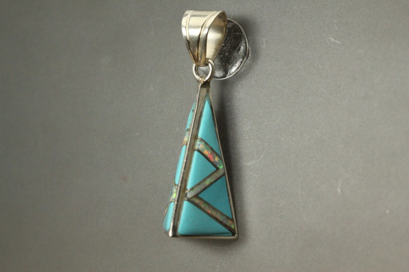 Faux Opal & Turquoise Sterling Silver 925 Pyramid Pendant 3.2 grams (PEN10060)
