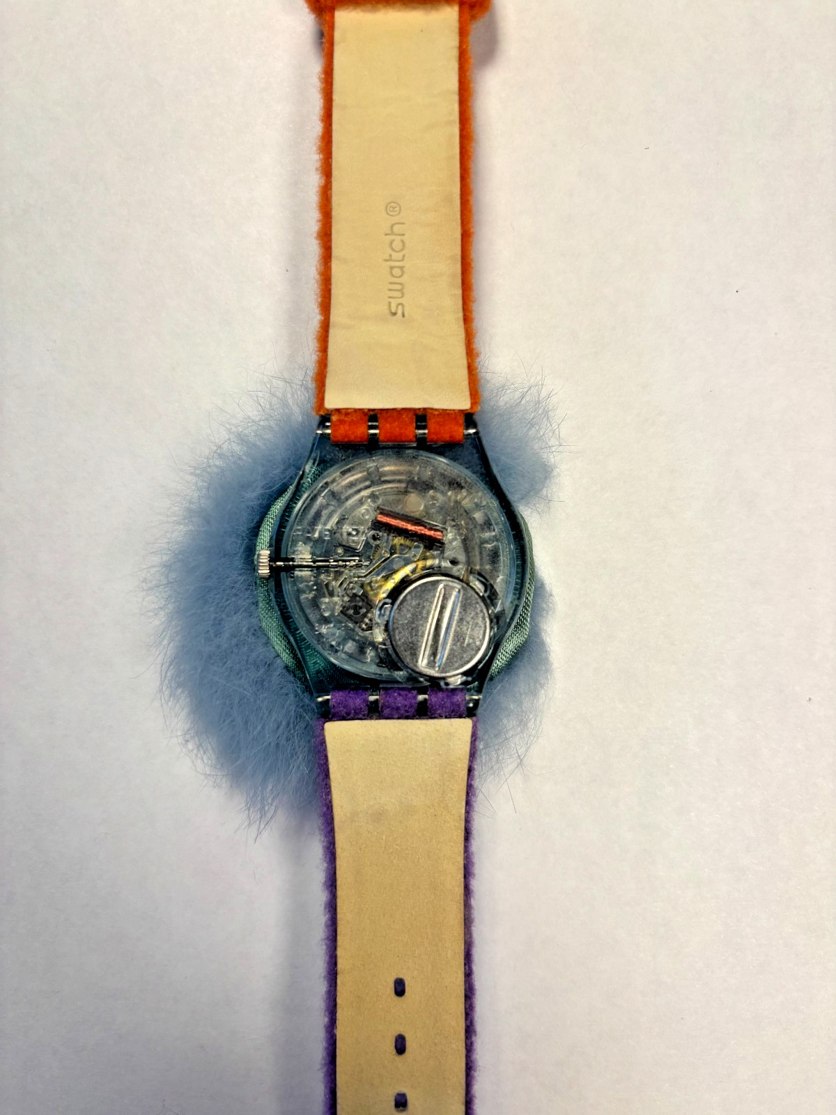 Vintage 1999 Swatch “Fashion Fuzz” AGN199 Watch – Working w/ Case & Blue Pom-Pom