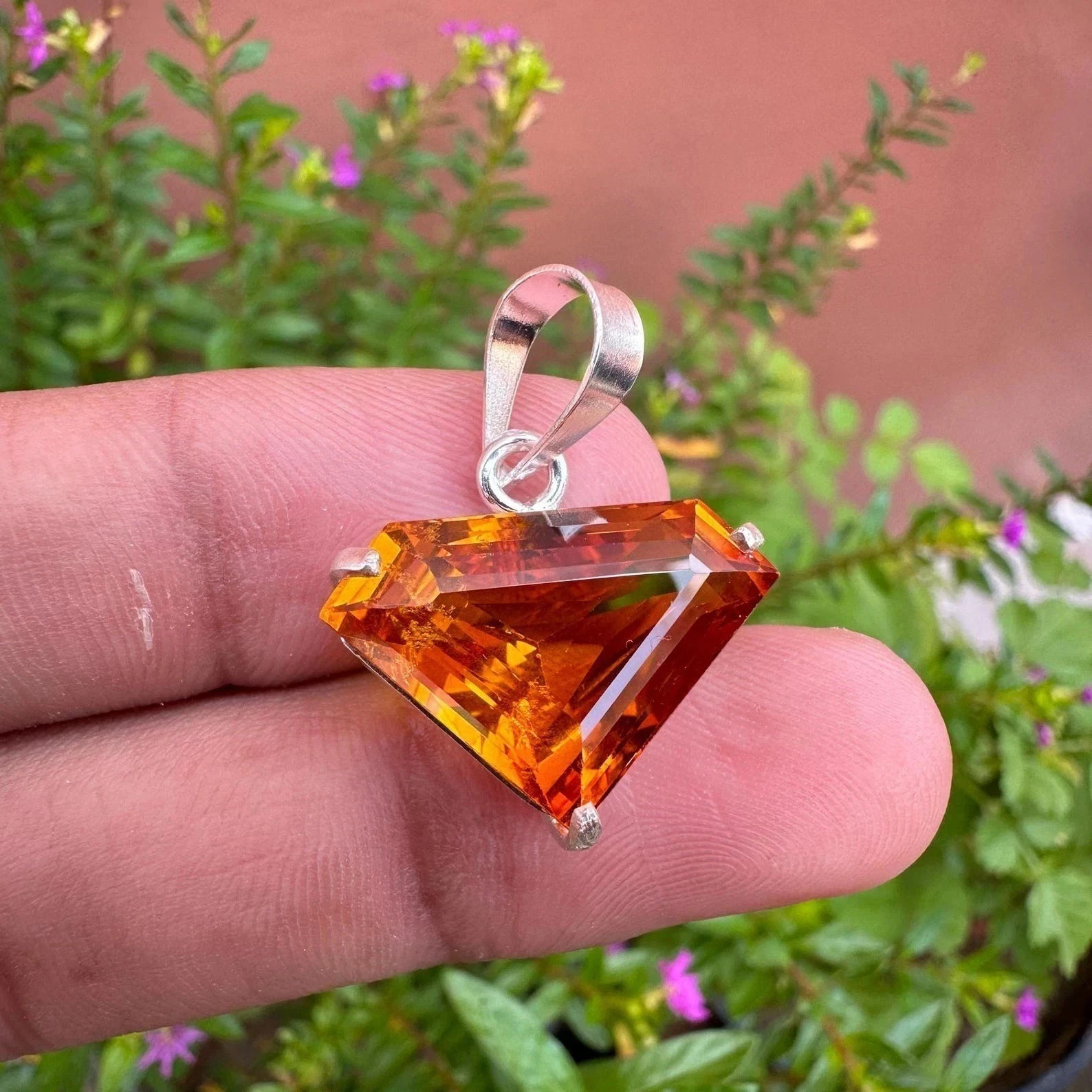 22 Ct Natural Orange Sapphire Fancy Cut 925 Solid Silver Pendant Gemstone