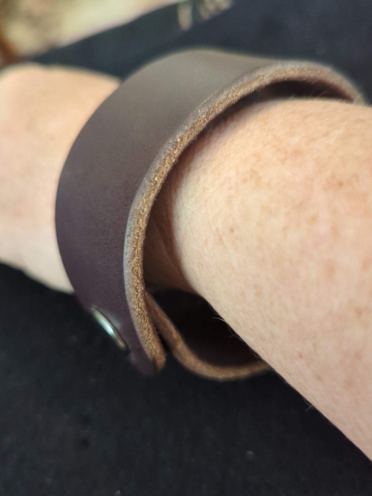 Dark Brown Leather Snap Button 9.5 Inch Bracelet Hand Made Simple No Pattern