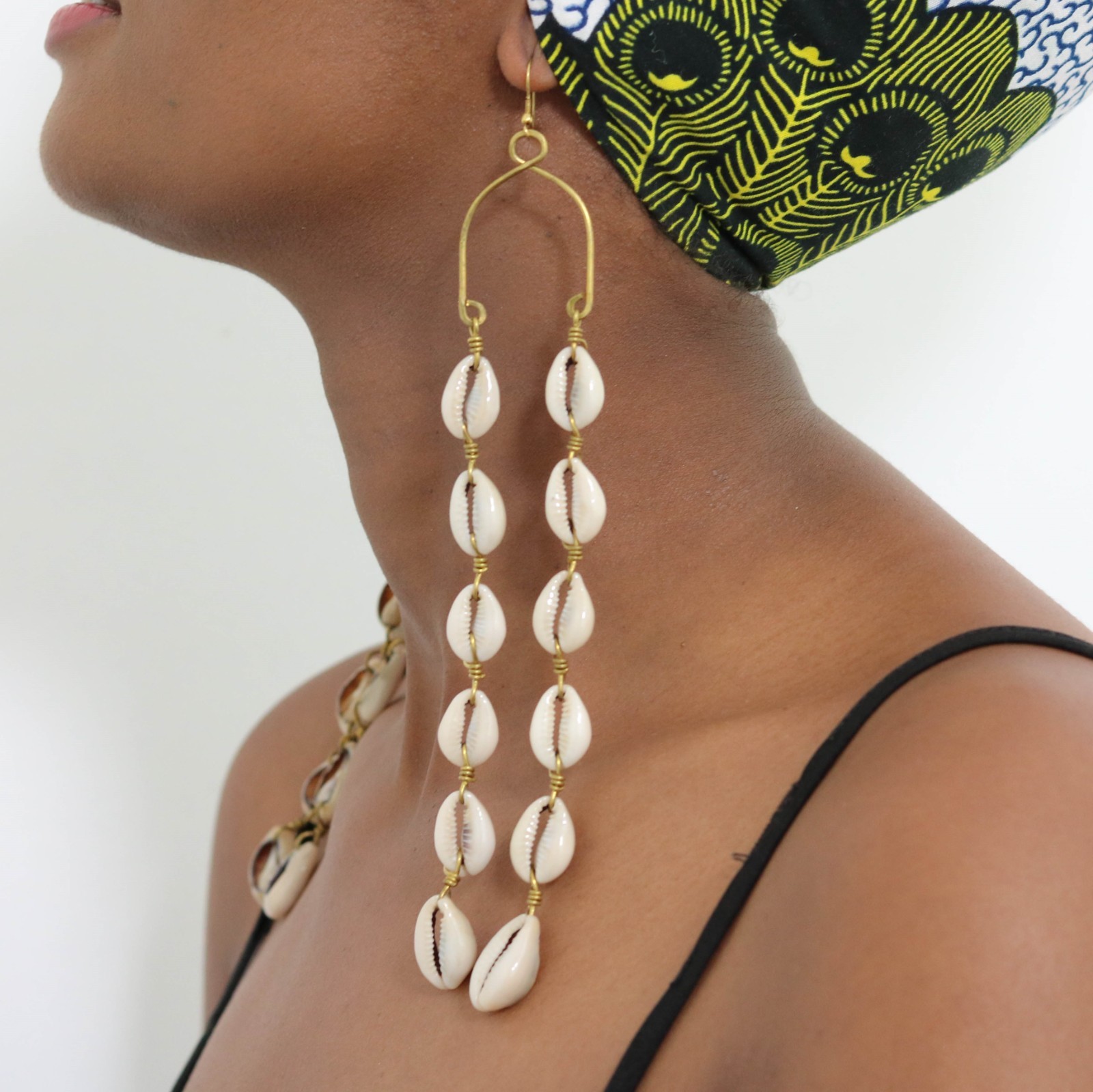Handmade Cowrie Shell Earrings | African Long Dangle Earrings | Boho Statement