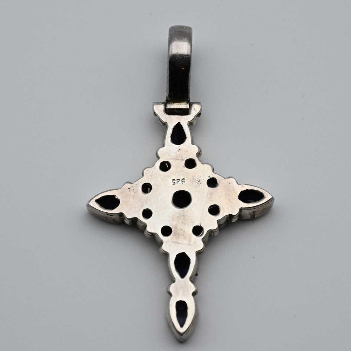 Sterling Silver Iolite Purple Gemstone Cross Pendant 925 Gothic Cluster Charm