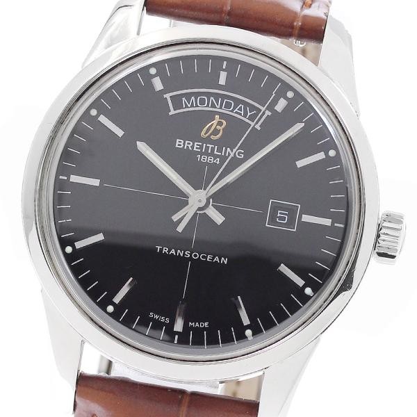 Breitling Transocean A45310 43mm SS Black Dial Automatic Day-Date Watch #C6154