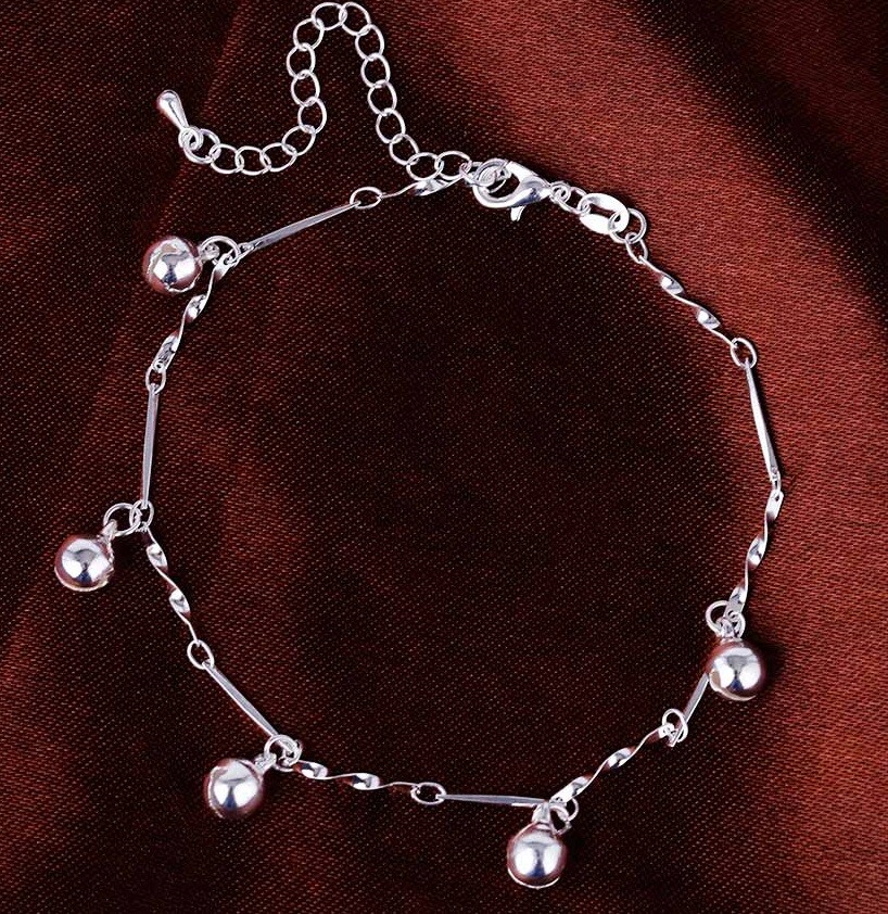 925 Sterling Silver Women’s Chain Adjustable Bells Anklet Ankle Bracelet D689
