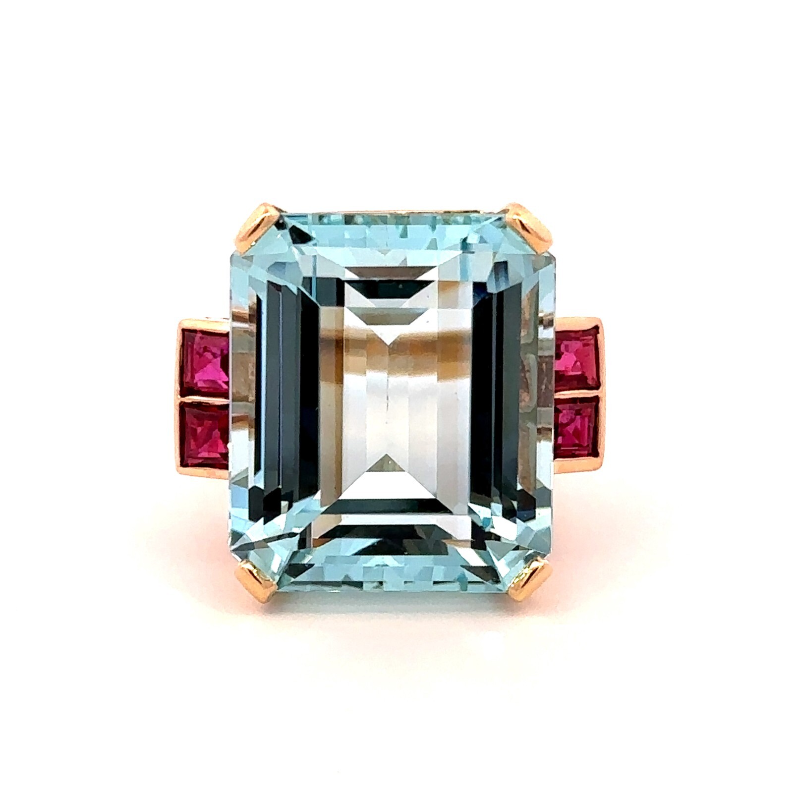 GIA Certified 18.60Cts Fine Quality Aquamarine & Ruby 14K Gold Ring 10.4g G039