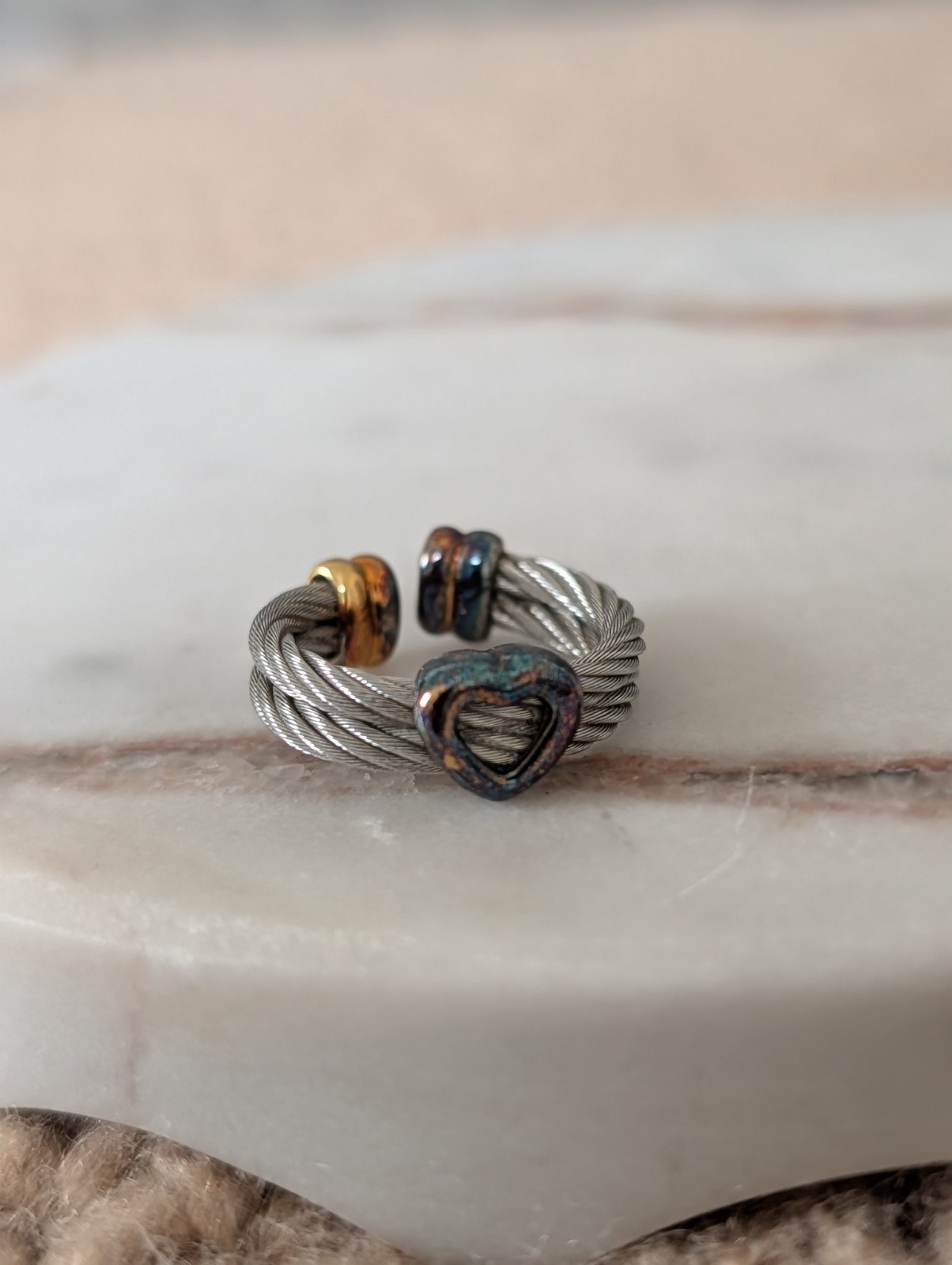Vintage Charriol Stainless Steel Cable Heart Ring Sz US 6-7