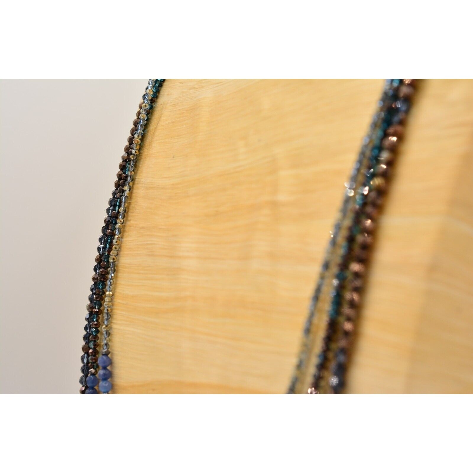 Nakamol Cabochon Necklace Blue Gray Crystal Beaded Chain Gold Tone SIgned 9J