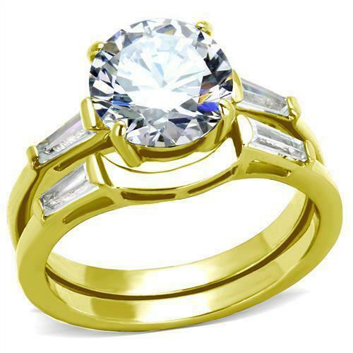 Women’S 2.75Ct Round AAA Grade Cubic Zircon CZ Gold Ip Wedding Set Tk44701