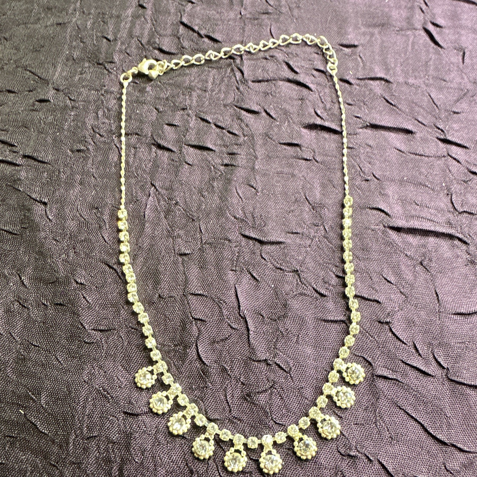 Silver Clear Crystal Rhinestone Round Drop Charm Necklace Adjustable
