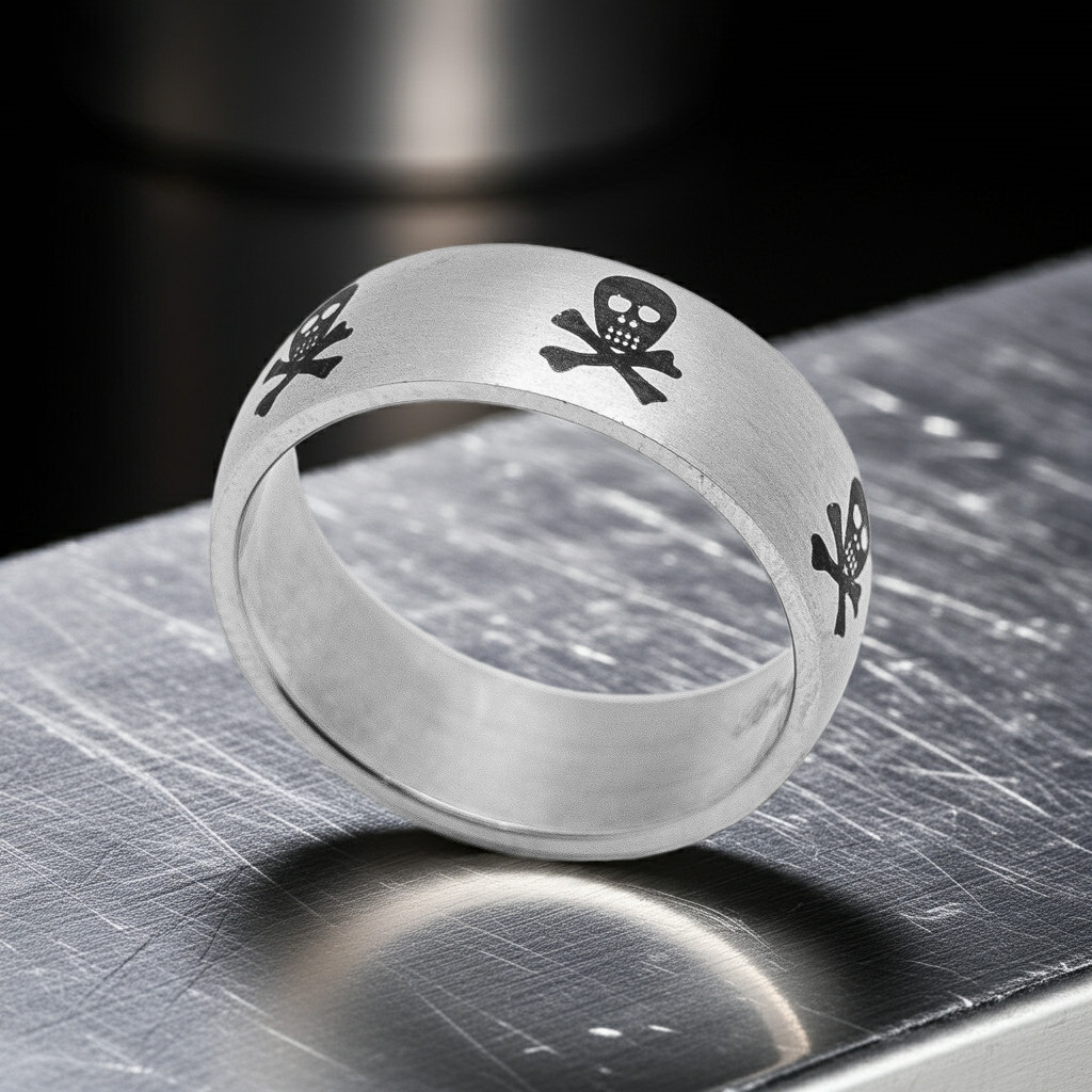 Stainless Steel Skull and Crossbones Wedding Band Ring 54