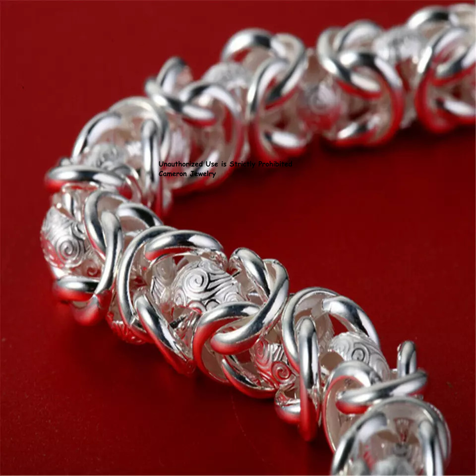 Pure S999 Fine Silver Chain Dragon Head 8-9mm Byzantine Thailand Link Bracelet