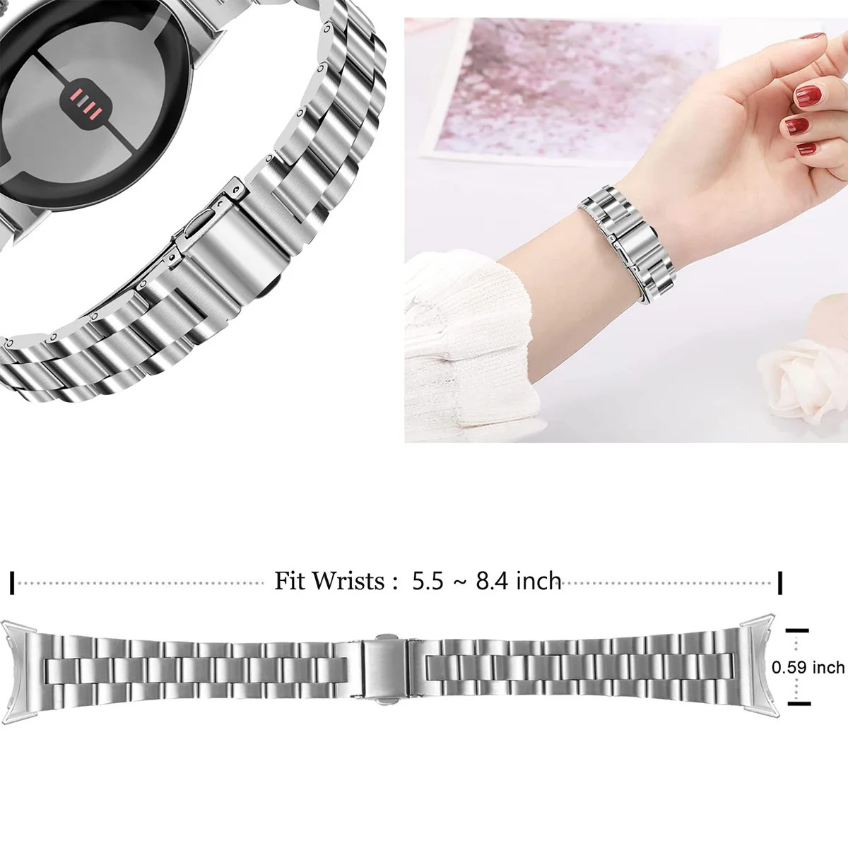 Slim Solid Steel Watch Band for Google Pixel Watch 4 3 2 41 45mm Strap Bracelet