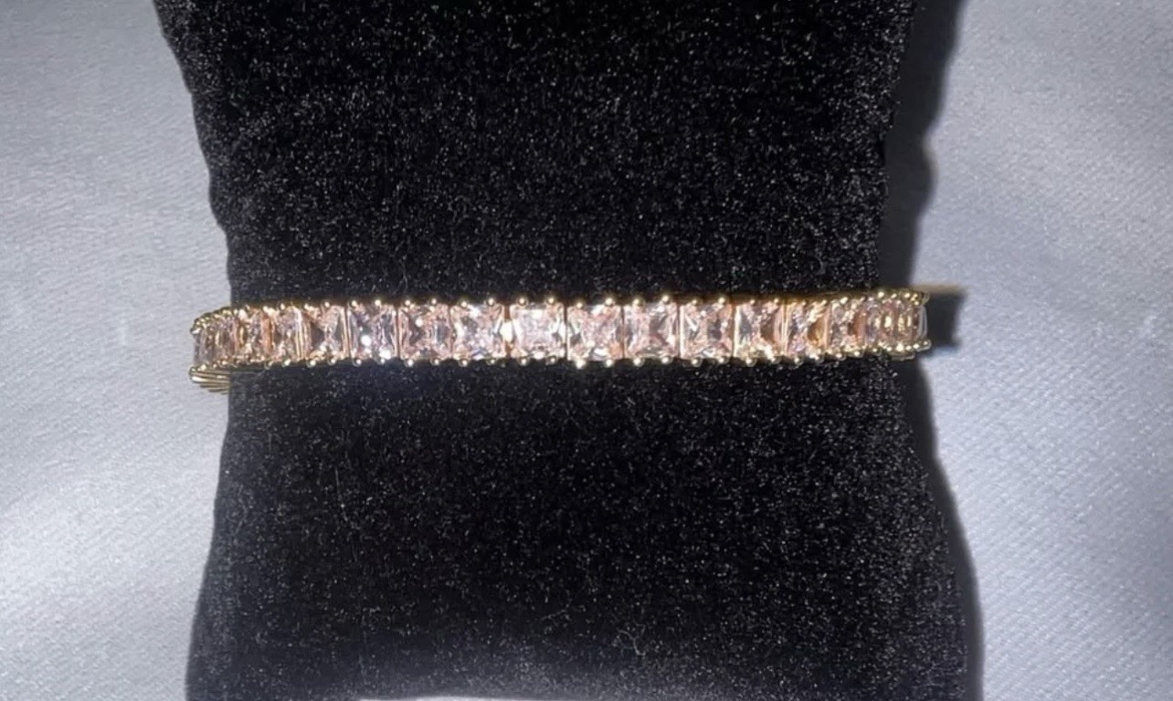 Sterling Silver Gold Plated Crystal Tennis Bracelet Princess Cut S925 Stamp