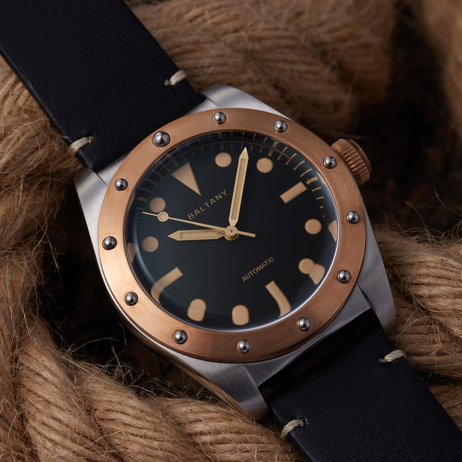 Men’s Vintage Bronze Automatic Watch – 40mm Stainless Steel NH38 Movement