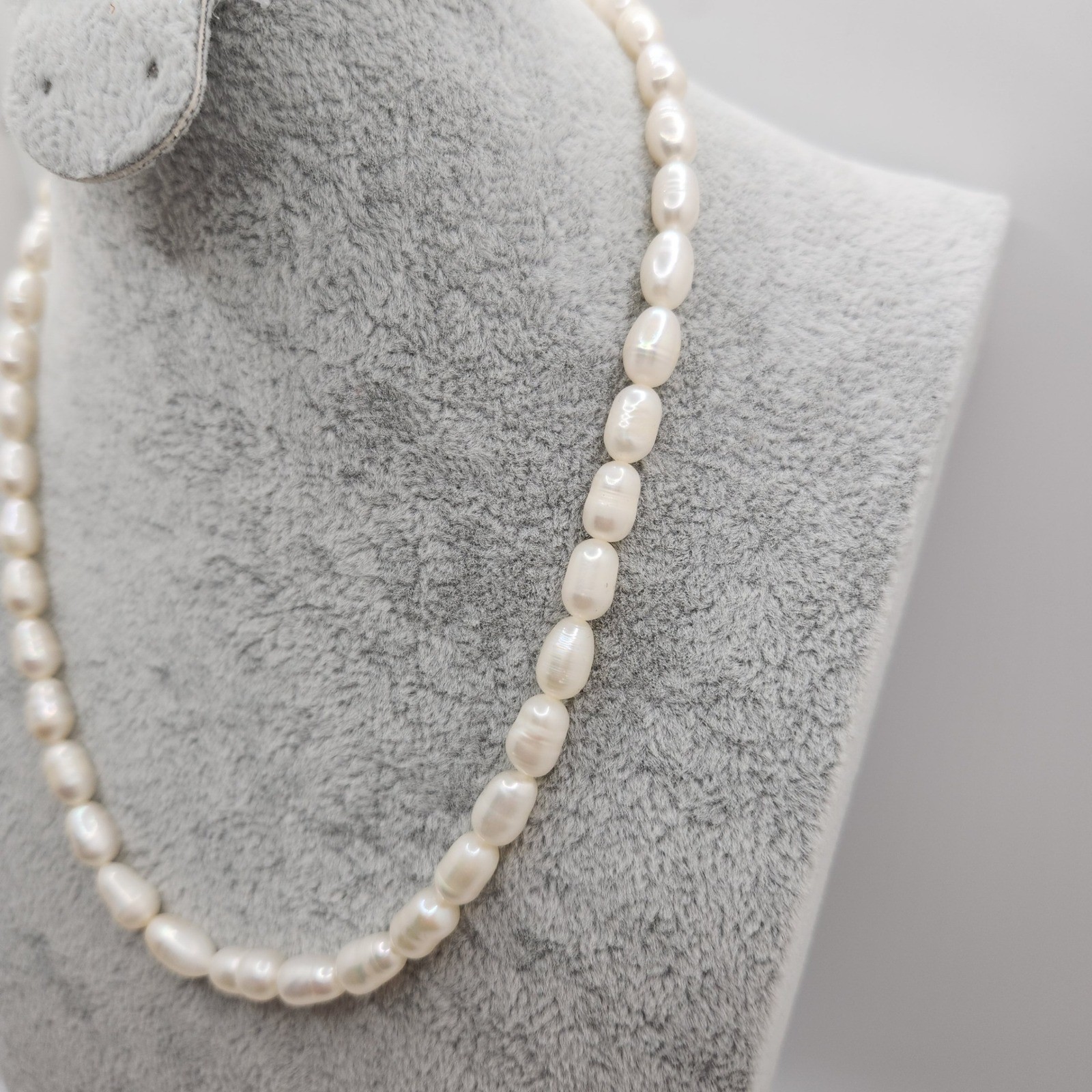 Vintage Cultured Pearl Necklace 16 Inch Rice Pearl Gold Tone Box Clasp White