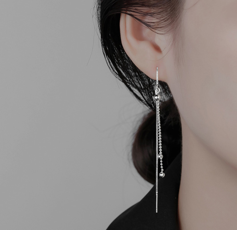 Sterling Silver Plated Tassel Threader Dangle Drop Earrings Bead Chain Gift I116