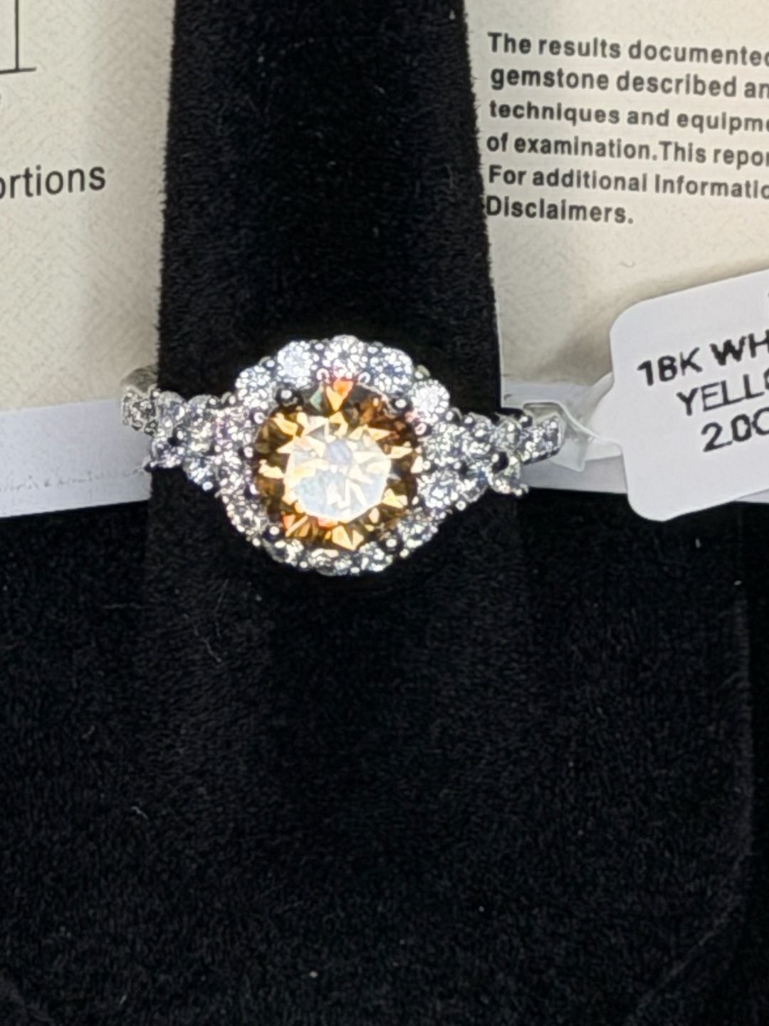 18K White Gold Plated 2.0ctw Yellow Moissanite Halo