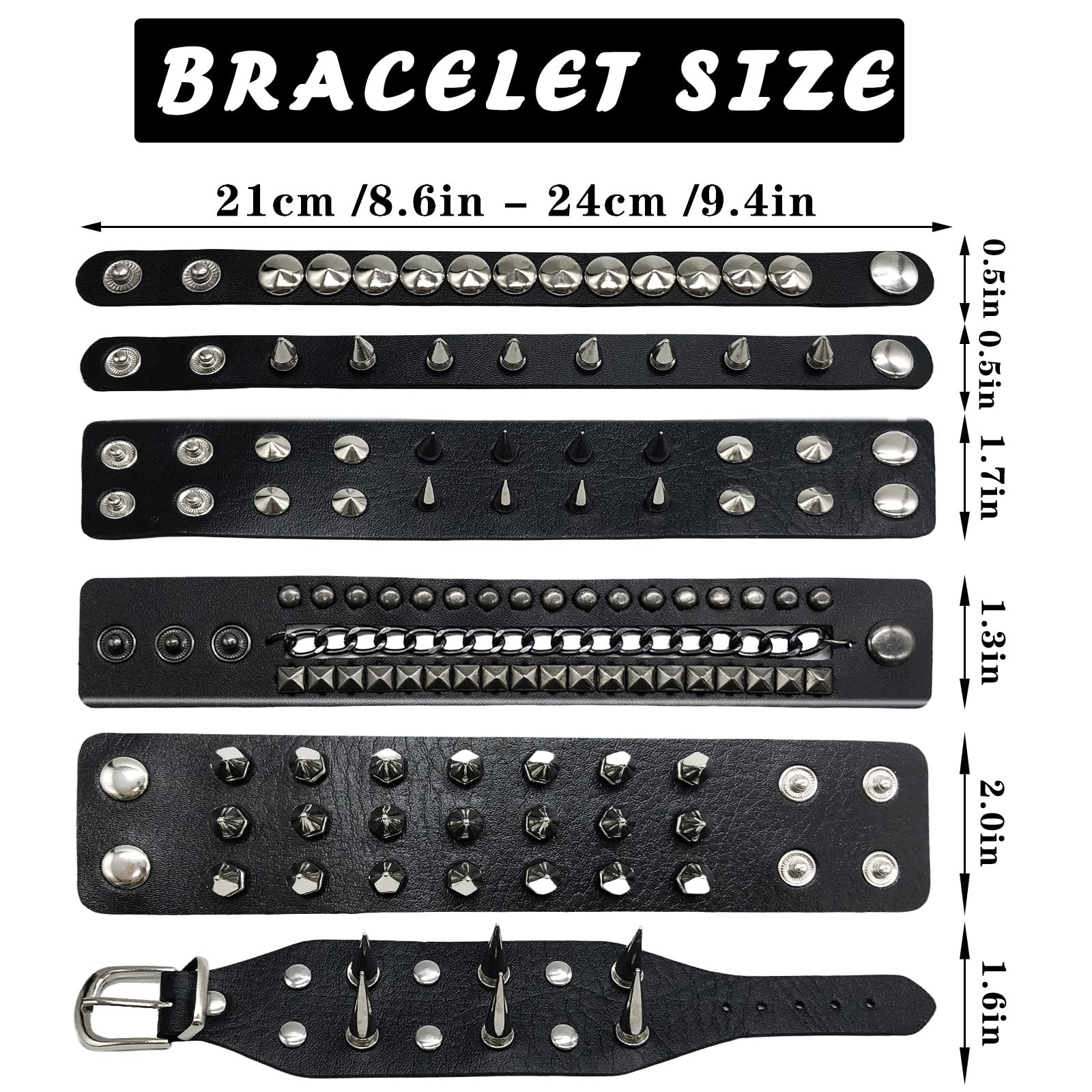 6 Pieces Punk Studded Bracelet Goth Bracelet Leather Rivets Spike Bracelets C…