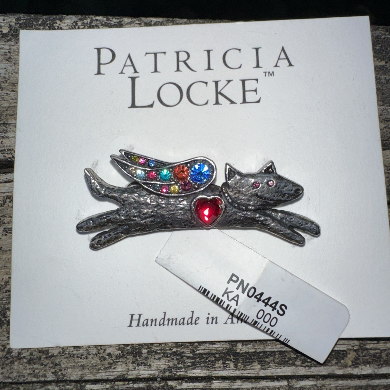 Patricia Locke Pin Dog with Wings Crossing the Rainbow Bridge Signed