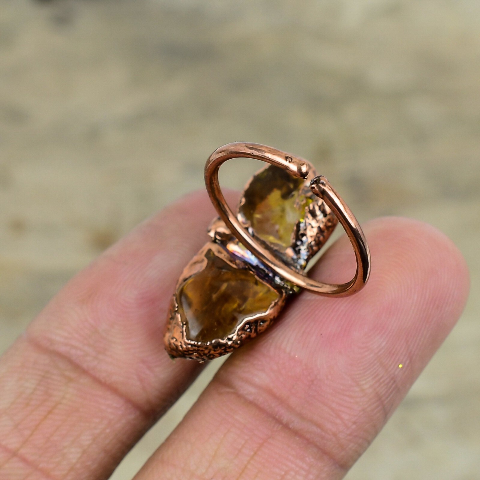 Gift For Her Copper Citrine Rough Electroformed Adjustable Ring Size Adjustable