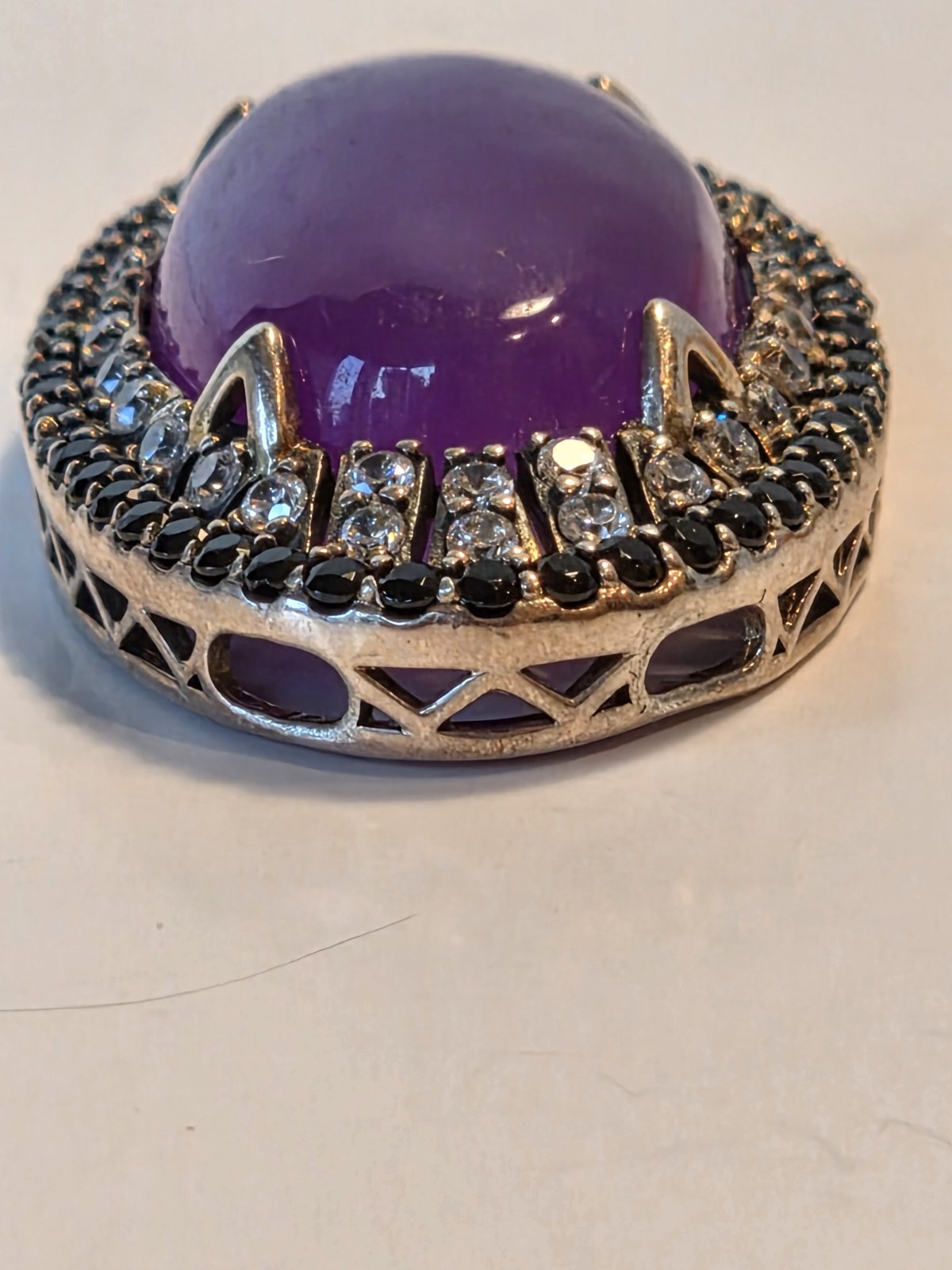 Vintage PAJ JOY 925 Sterling Silver Lavender Purple Jade Rhinestone Pendant