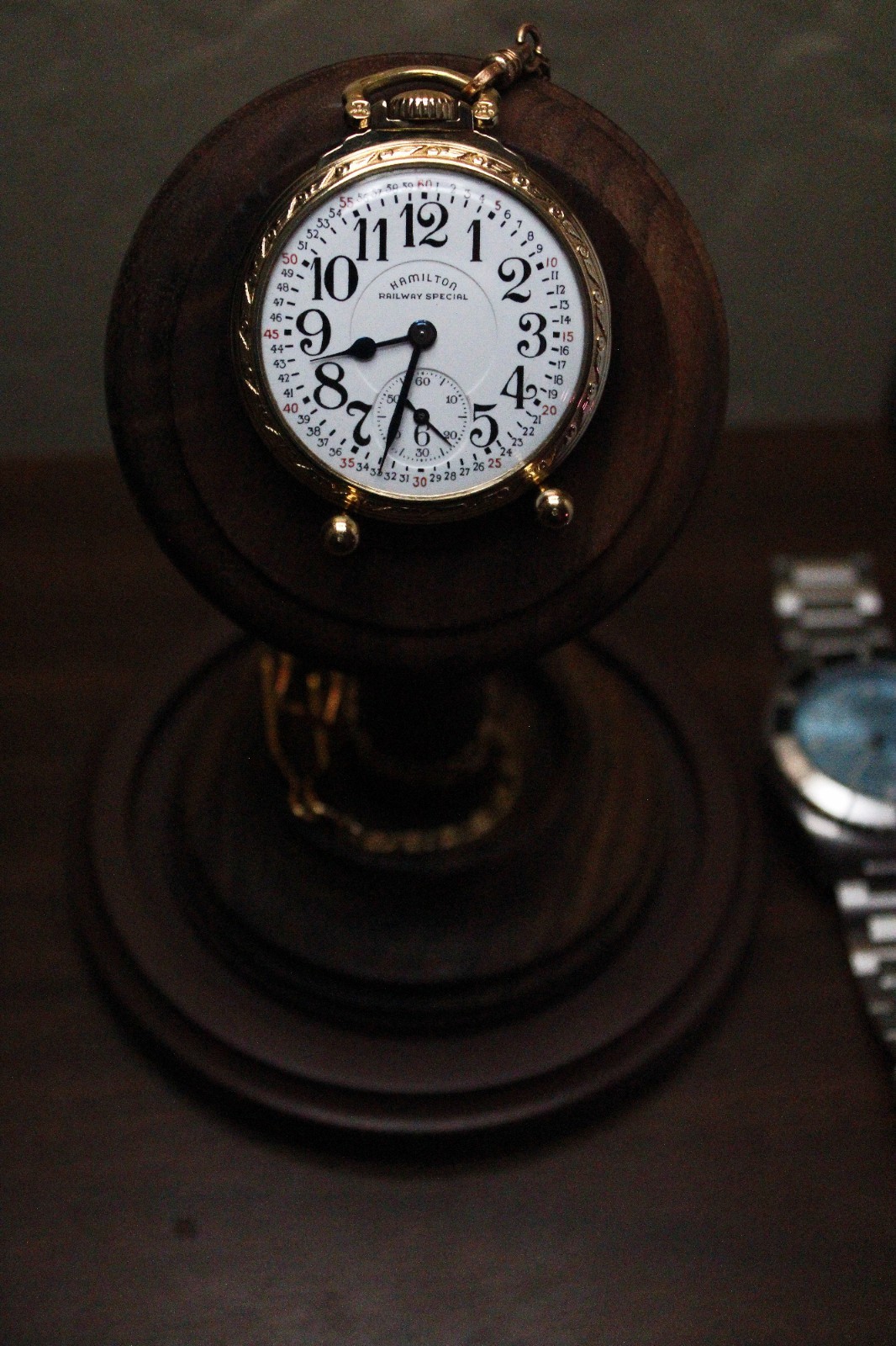 1955 Hamilton 992B 21J Gold Filled 16s Railroad Pocket Watch, Chain and Display