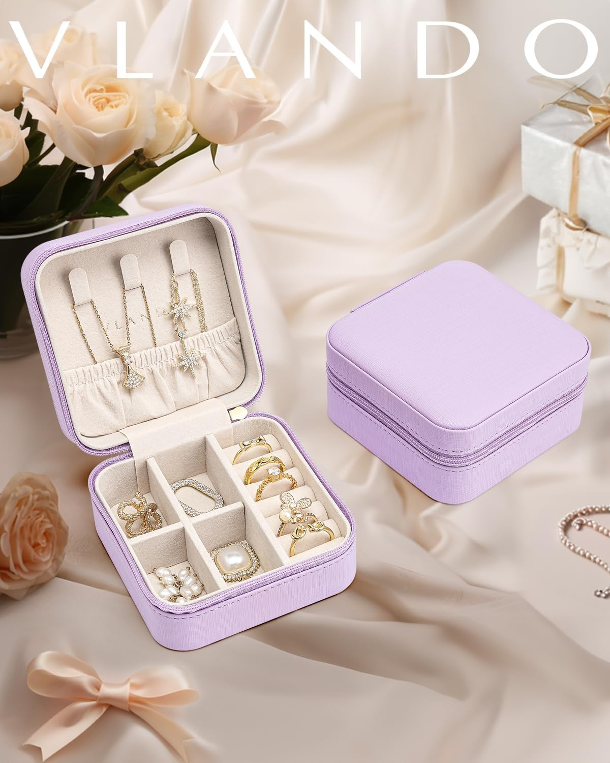 Small Travel Jewelry Box Organizer – Girls Women Gift Rings Earrings Necklaces J