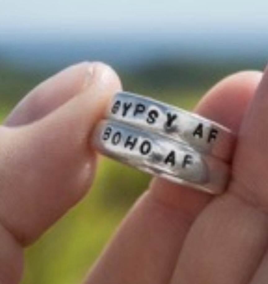 GYPSY AF Ring Adult Size 6 Sterling Silver Engraved Band Hand Stamped Quote NEW