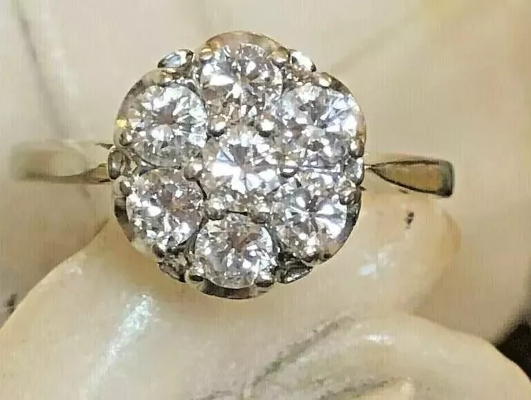 2Ct Cluster Rund Cut Lab Created Diamond Flower 925 Silver Engagement Gift Ring