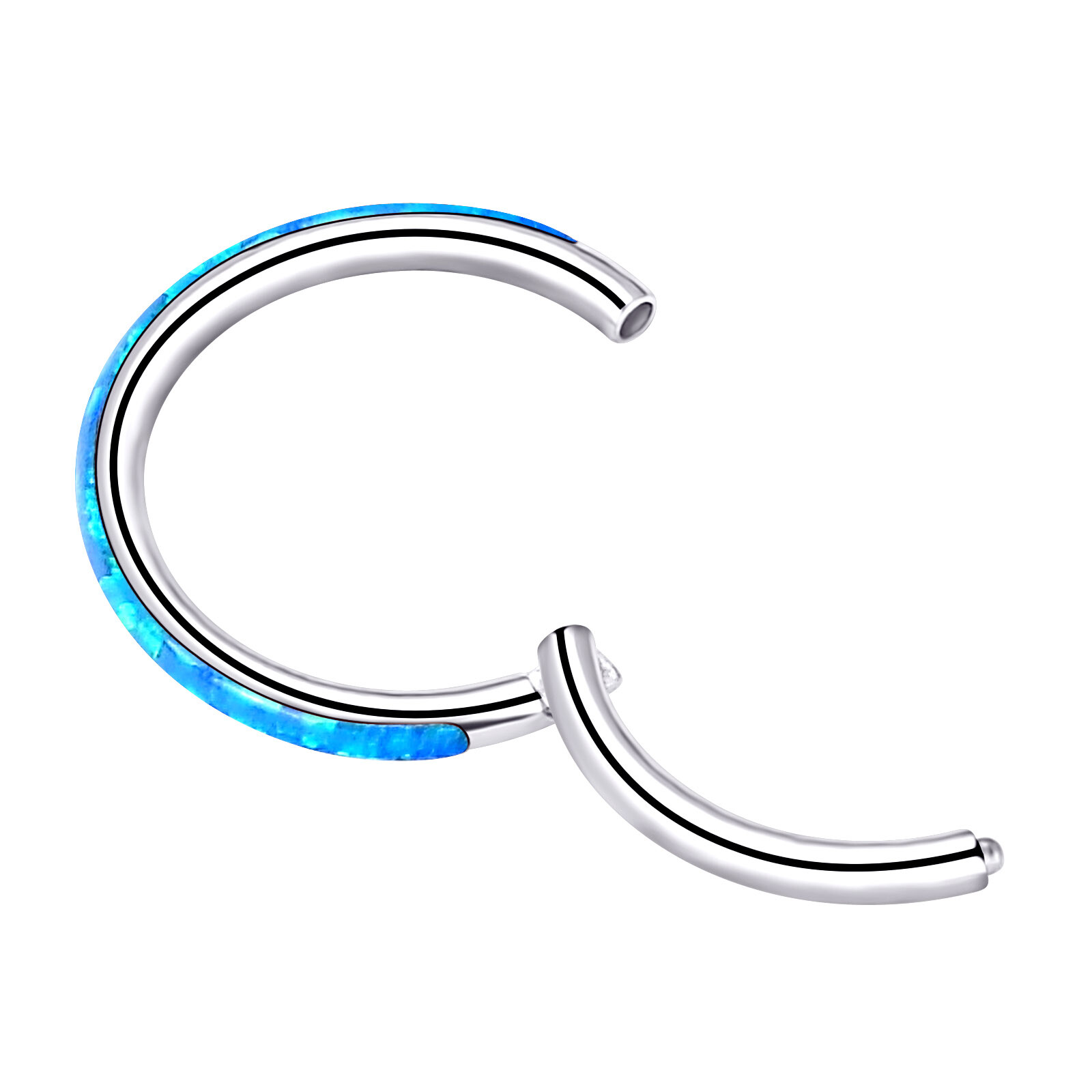 1PC 16G Nose Ring Opal Segment Hinged Septum Clicker Steel Daith Hoop Piercing