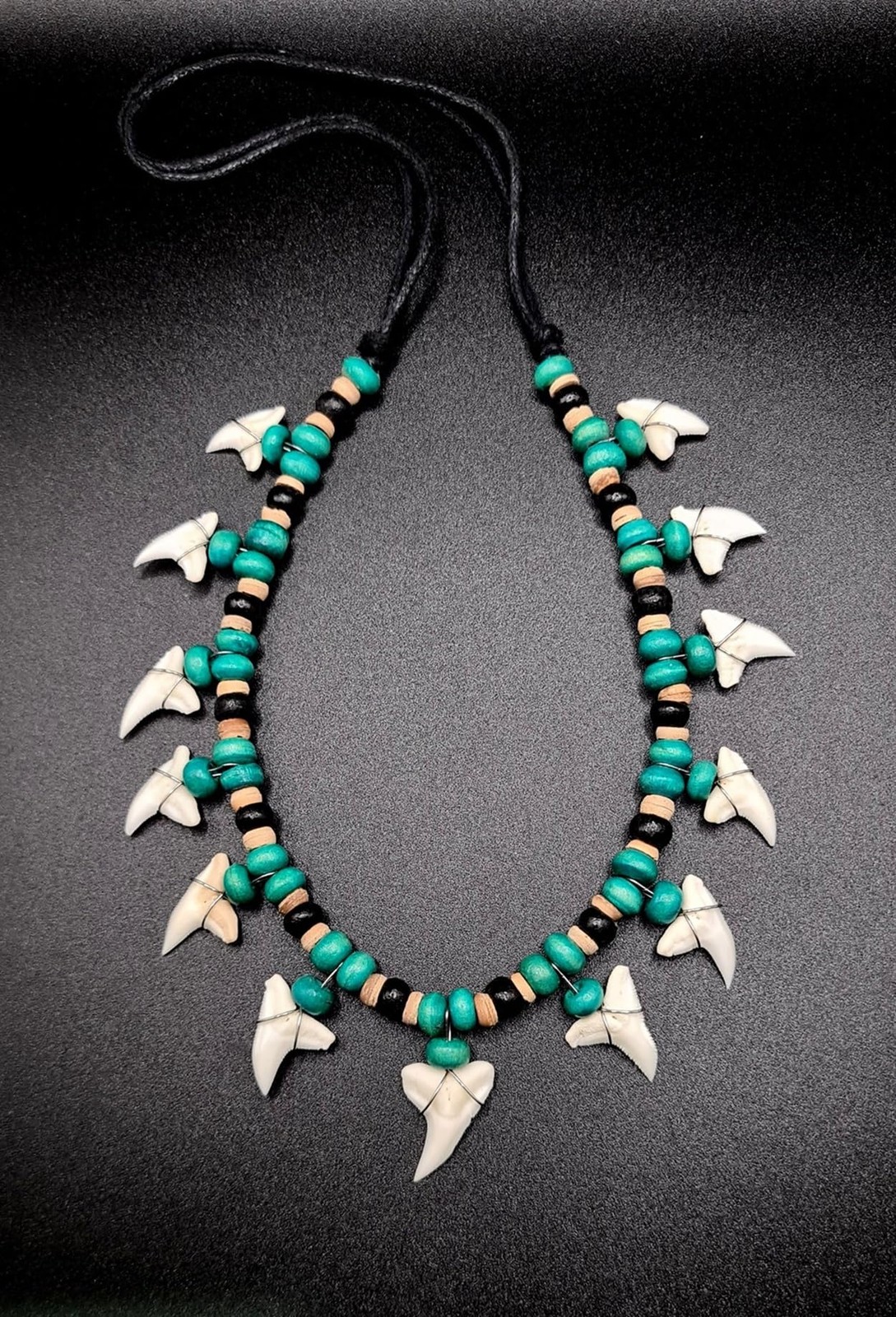 Mako Genuine Shark Teeth Necklace Handmade Wooden Beads Adjustable Jewelry