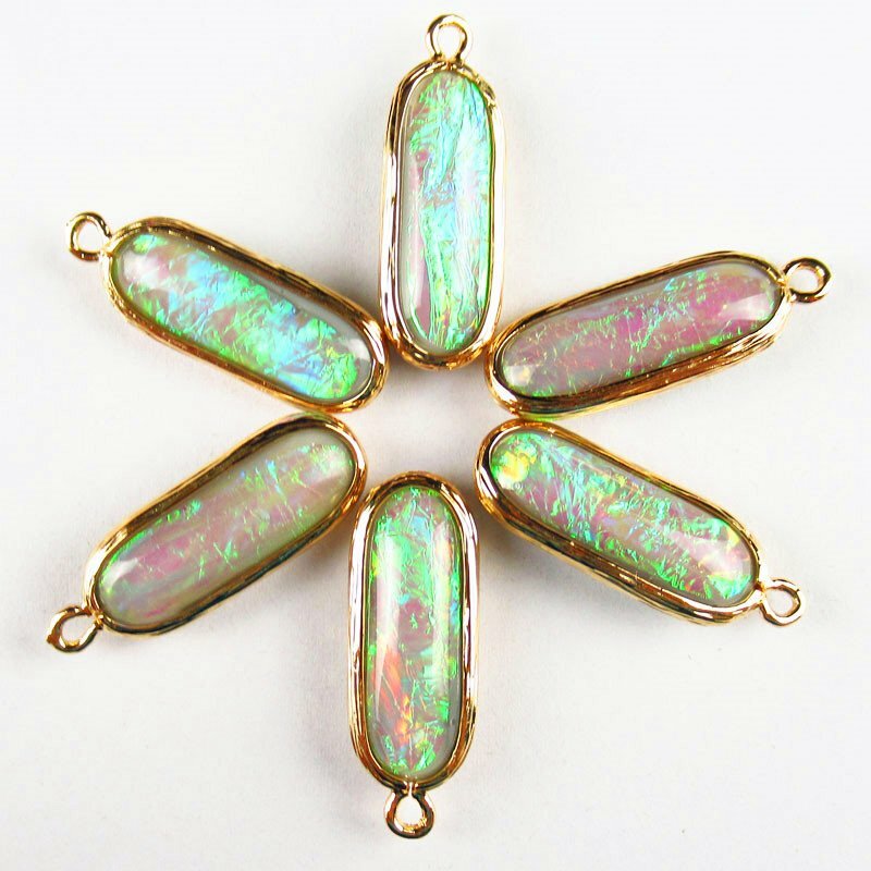 18g 6Pcs 26x9x5mm Wrapped Purple Opal Oval Pendant Bead YJBB4