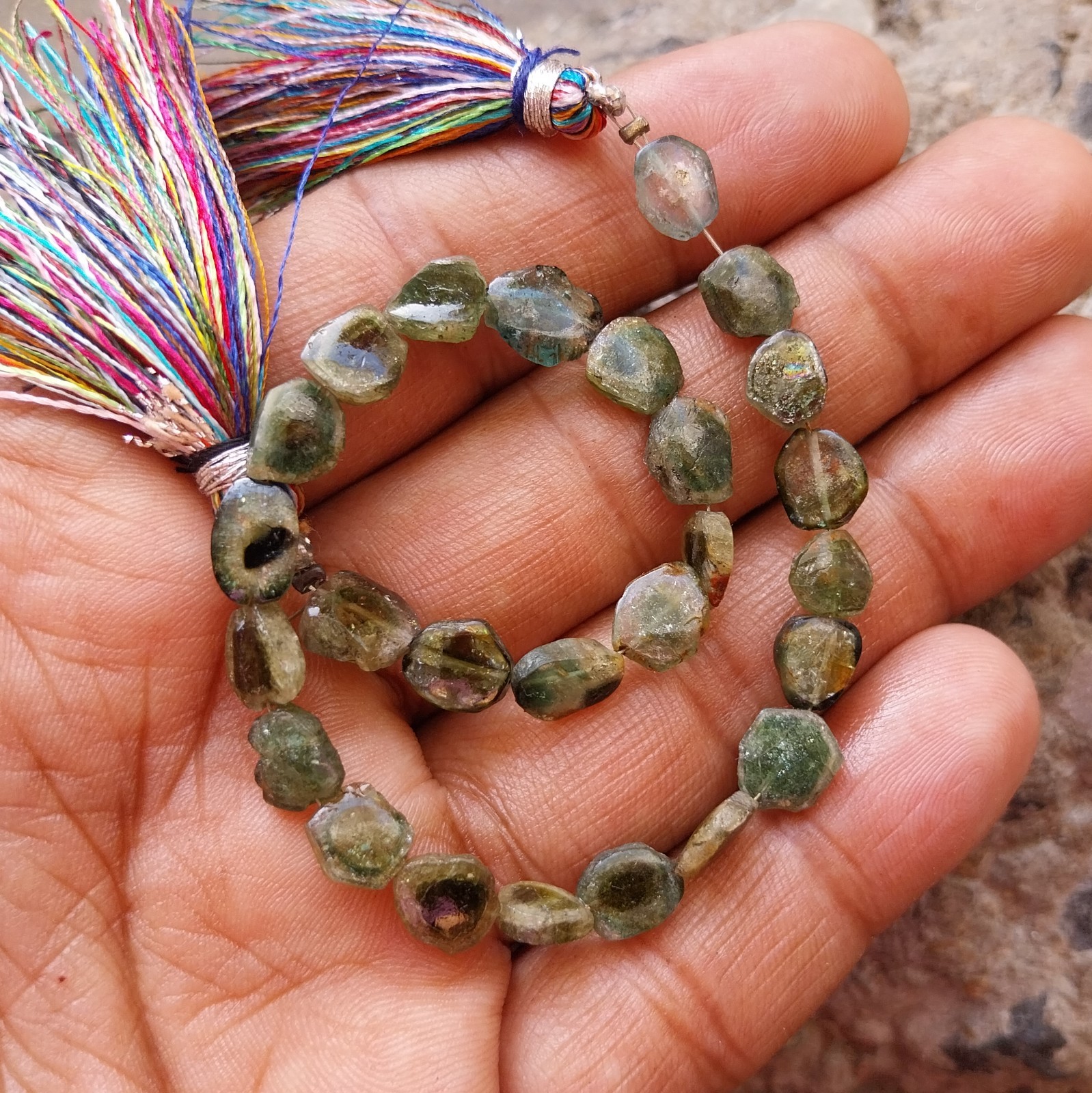 40 Ct 6.5×7 to 7×8.5MM Natural Bi Color Tourmaline Smooth Slice 8 inch Necklace