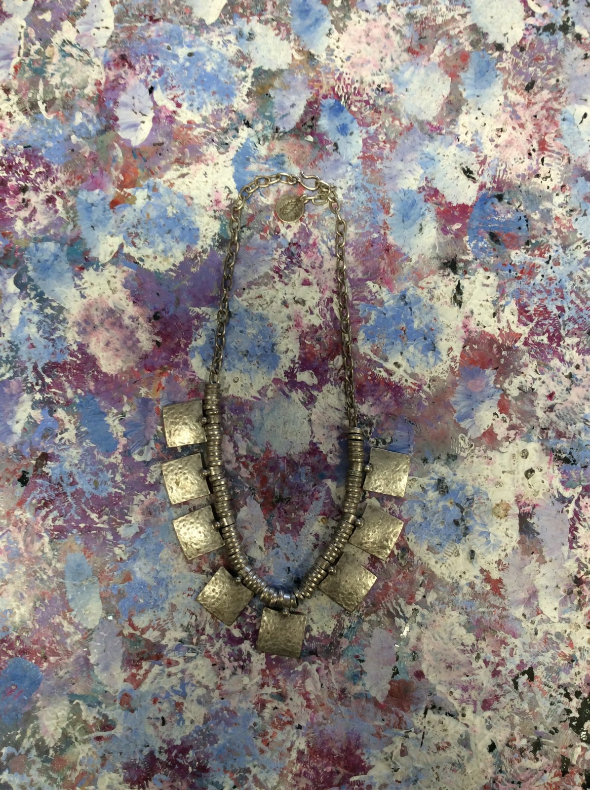 CLEOPATRA BREASTPLATE STYLE JORCEN SIGNED SILVER TONED NECKLACE 20INCH 8 SHIELDS