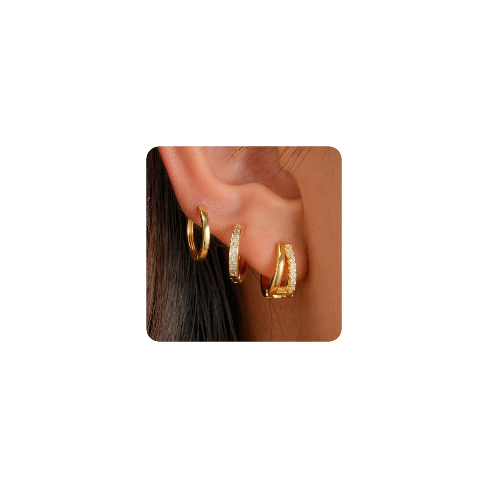 3 Pairs Small Gold Huggie Hoop Earrings Set, 14K Gold Plated Hypoallergenic Dain