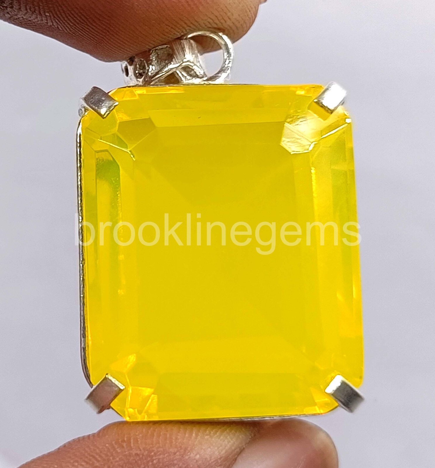 101.60 Ct Natural Yellow Emerald Cut Opal 925 Solid Silver Pendant Gemstone 5ARU