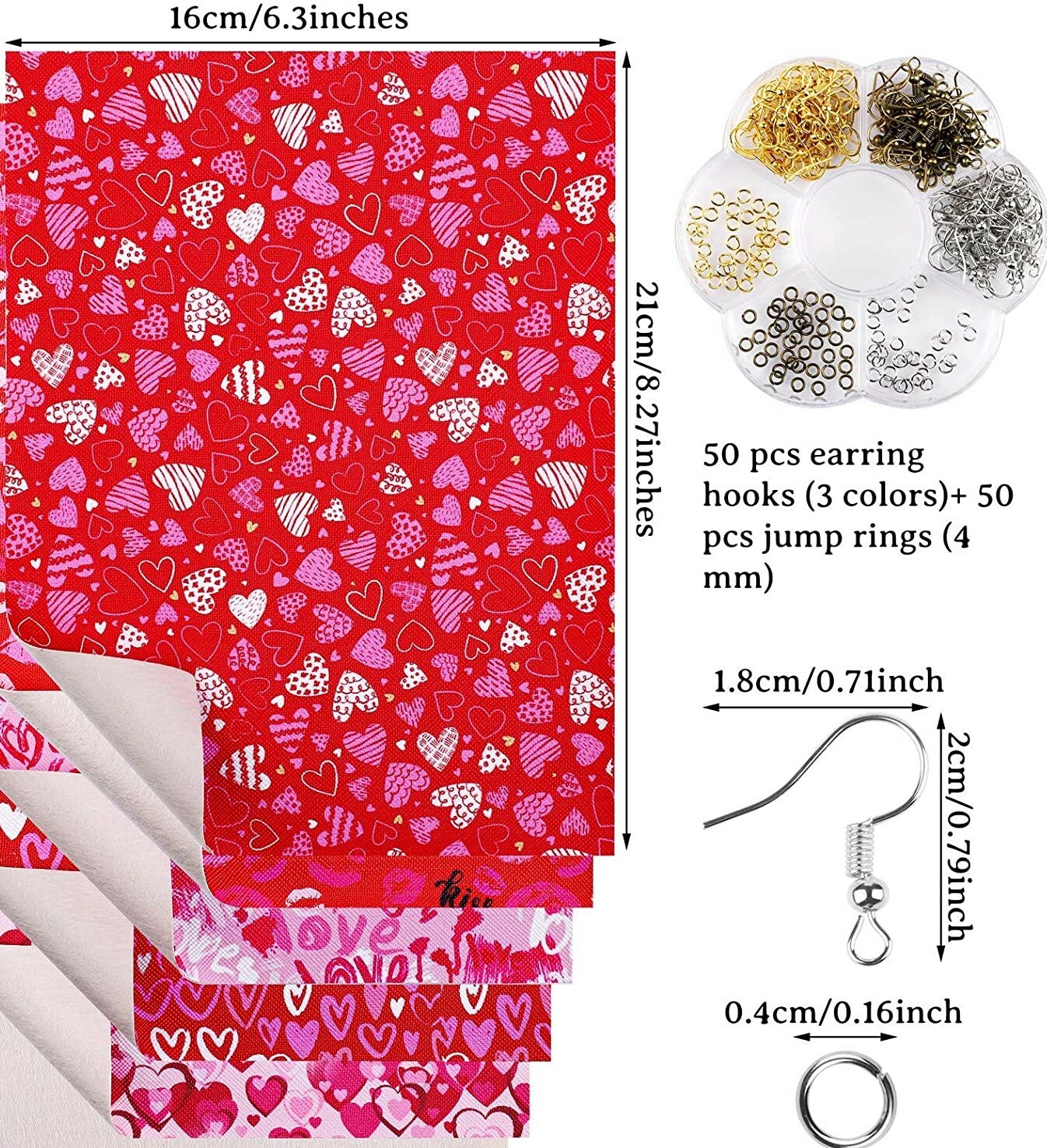 14 Pieces DIY Heart Pattern Leather Fabric Love Pattern Printed Faux Leather