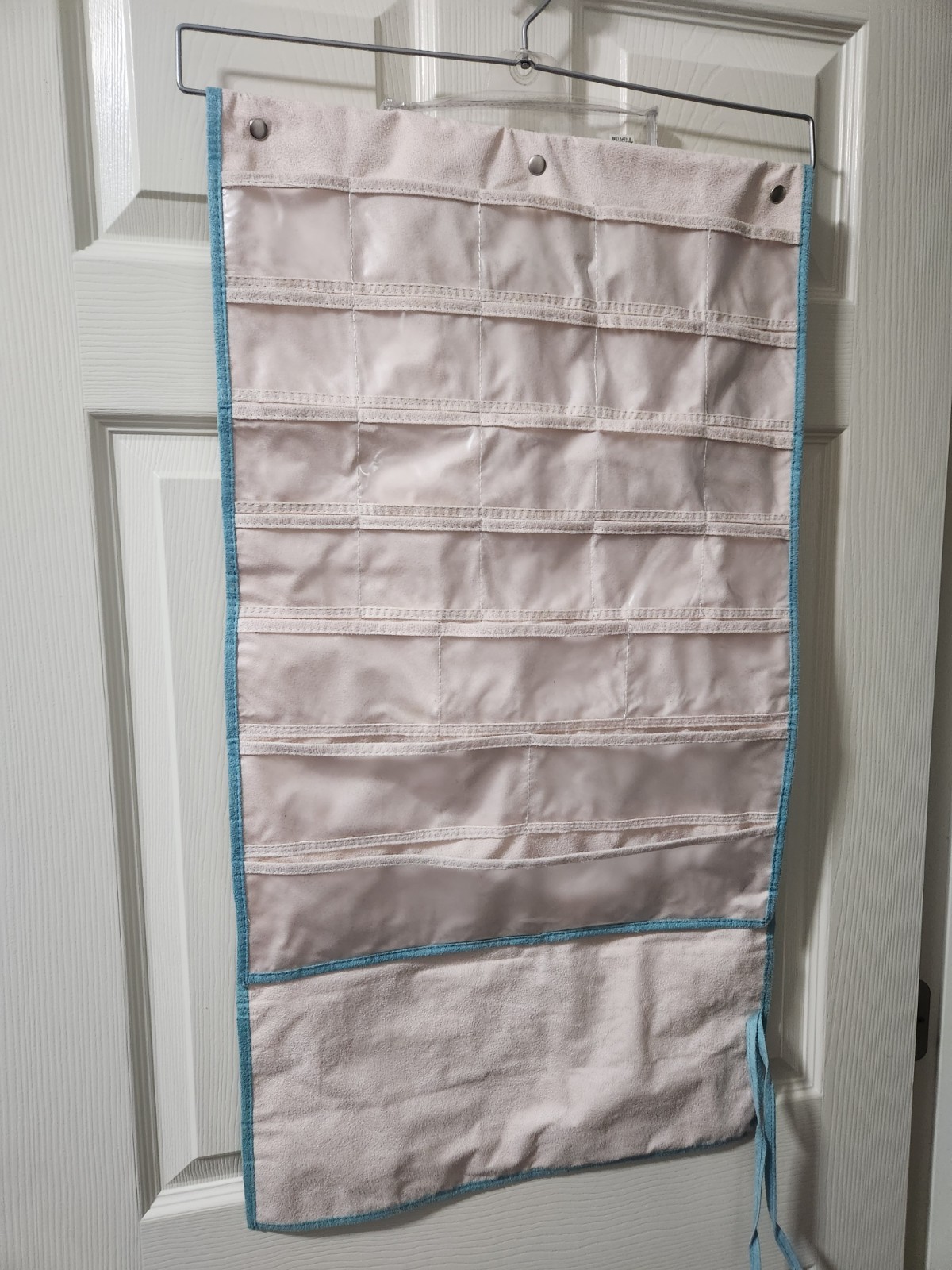 Large Hanging Jewelry Organizer Storage Roll, cream/green