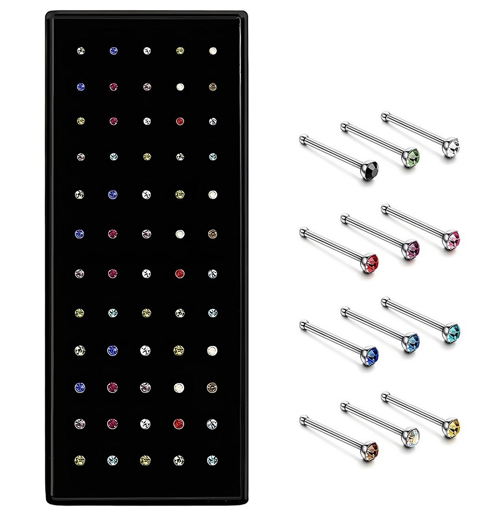 60PCS Stud Nose Rings Bone Stud Stainless Steel Color Pin Jewelry Piercing Body